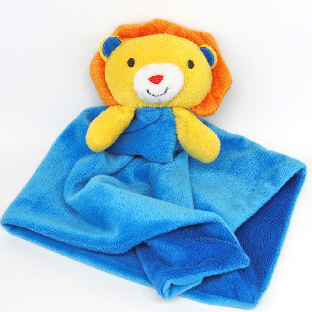 Sumersault Lion Lovey Security Blanket Two Tone Blue Plush Handkerchief Style